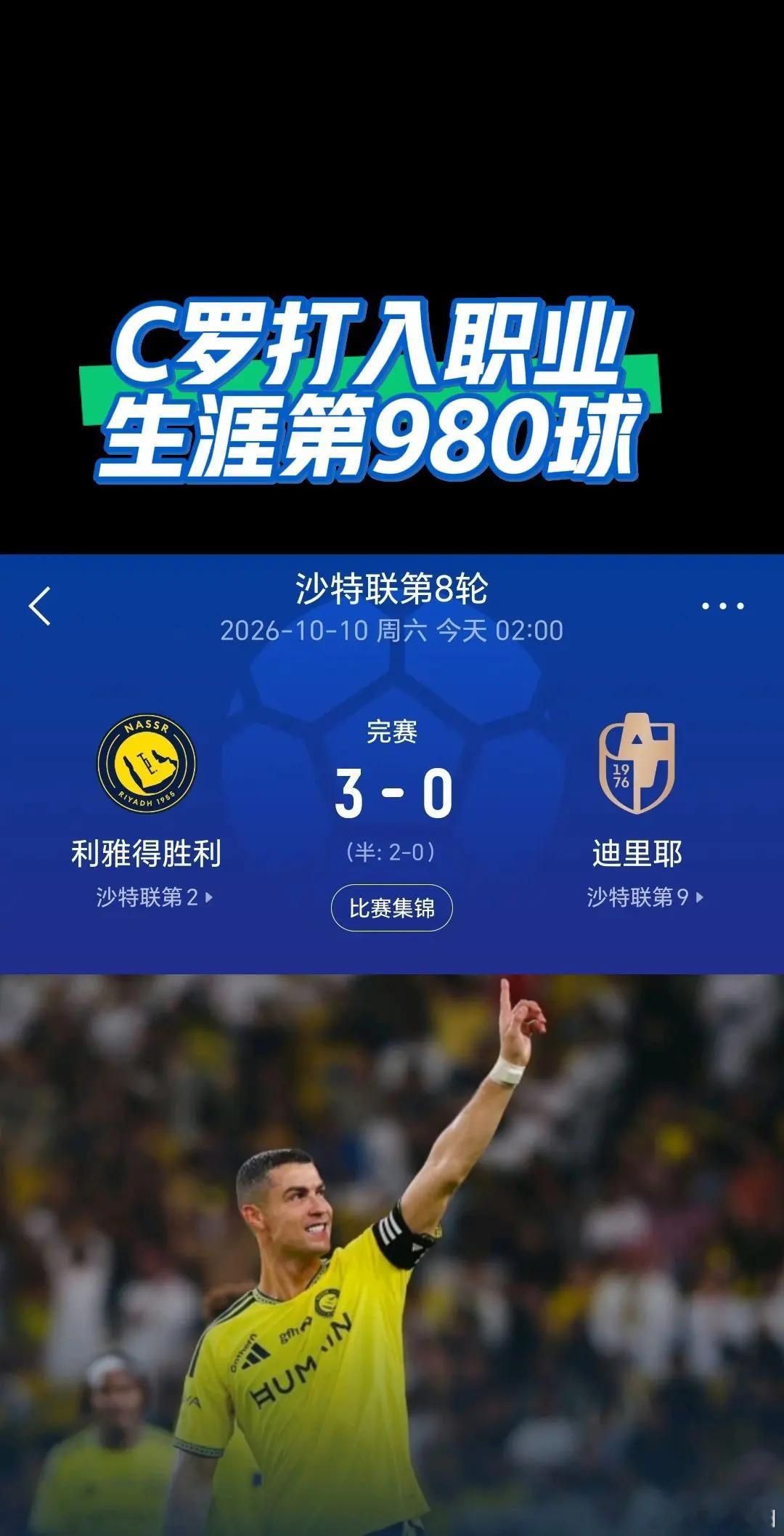 C罗980球C罗打入职业生涯第980球。C罗 ​​​
