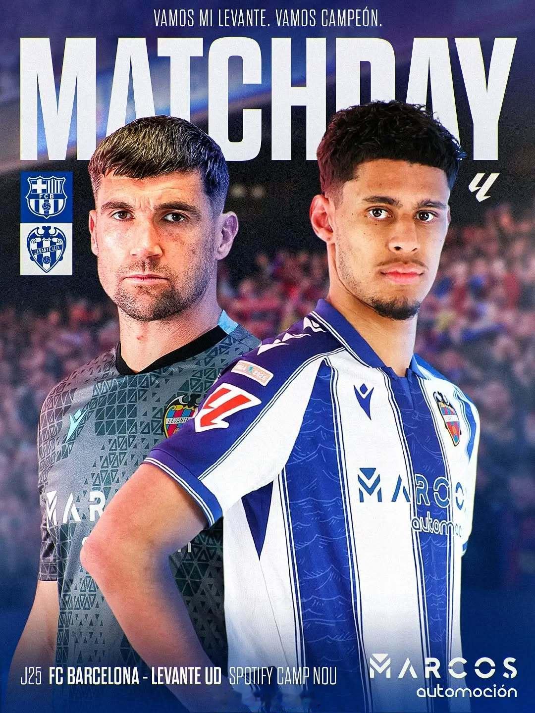 巴萨vs莱万特 23:10，在雷速体育单口解说25-26赛季西甲第25轮：巴塞罗