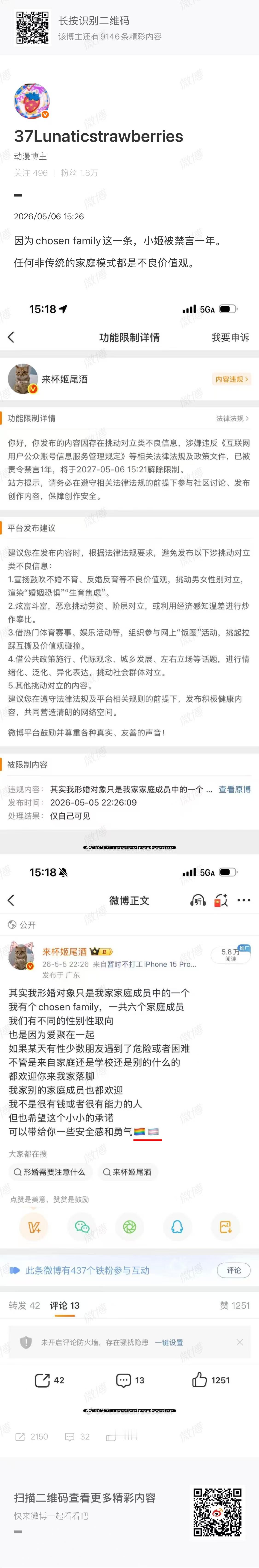深圳劝烟当事人（姬尾酒）被禁言一年，微博官方的理由：“长期发布涉性别对立的言论。