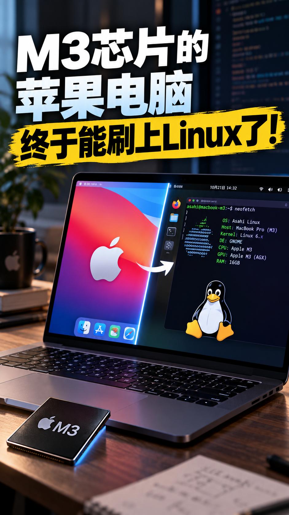 M3芯片的苹果电脑，终于能刷上Linux了！

折腾苹果自研芯片的极客们等了大半