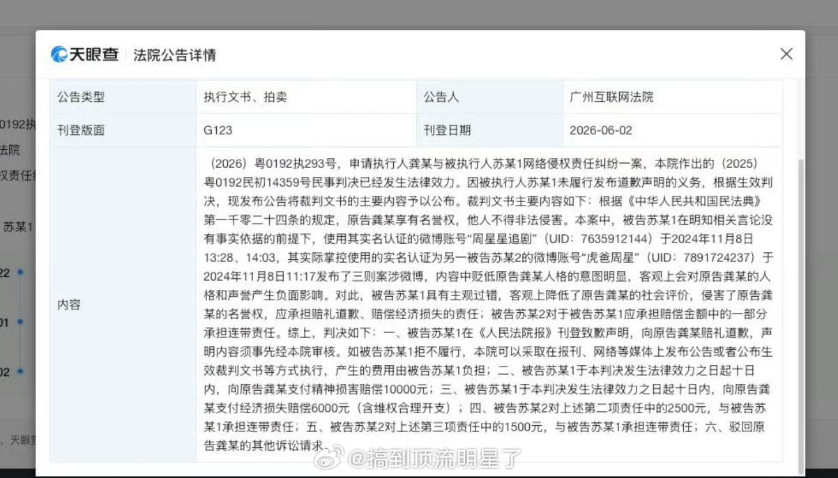 感谢龚俊为内娱除害！恭喜龚俊告黑维权成功！周星星追剧拒不执行生效判决，被龚俊申请