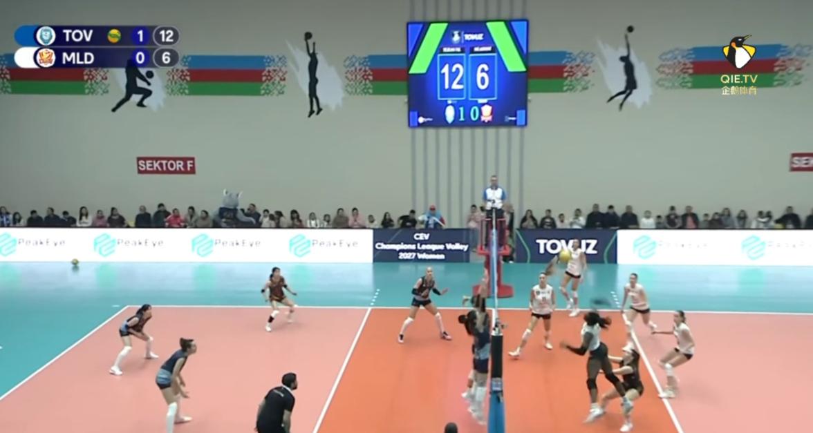 女排欧冠资格赛，杨涵玉加盟的图兰3-0横扫萨格勒布，三局比分是25-20/25-