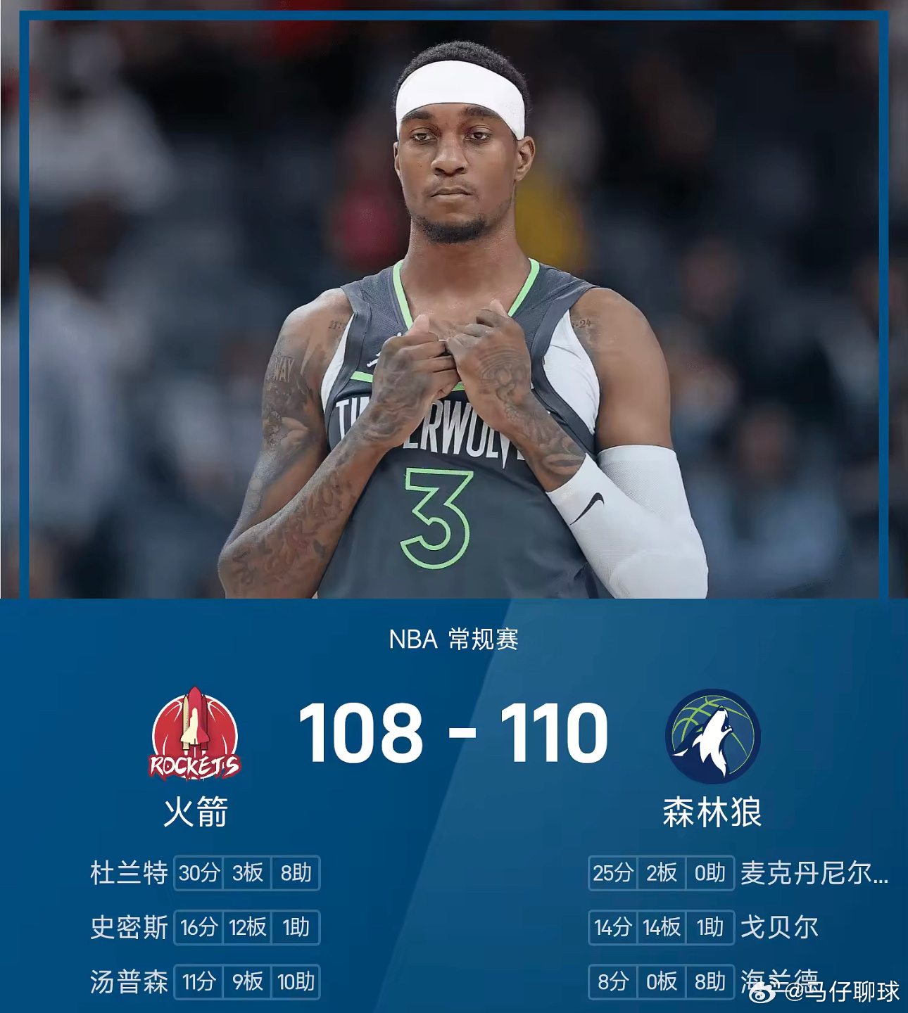 03月26日讯 25/26赛季NBA 常规赛，森林狼对阵火箭。双方全场战罢，森林