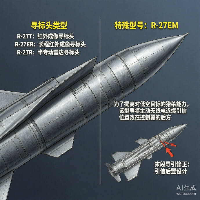 军事ai新视野 俄罗斯R-27空对空导弹R-27空对空导弹是苏联研制的半主动雷达