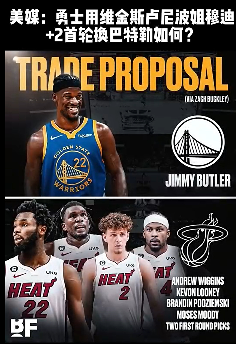这交易勇士亏大了吧？美媒晒图：勇士用维金斯卢尼波姐穆迪+2首轮换巴特勒如何？#金
