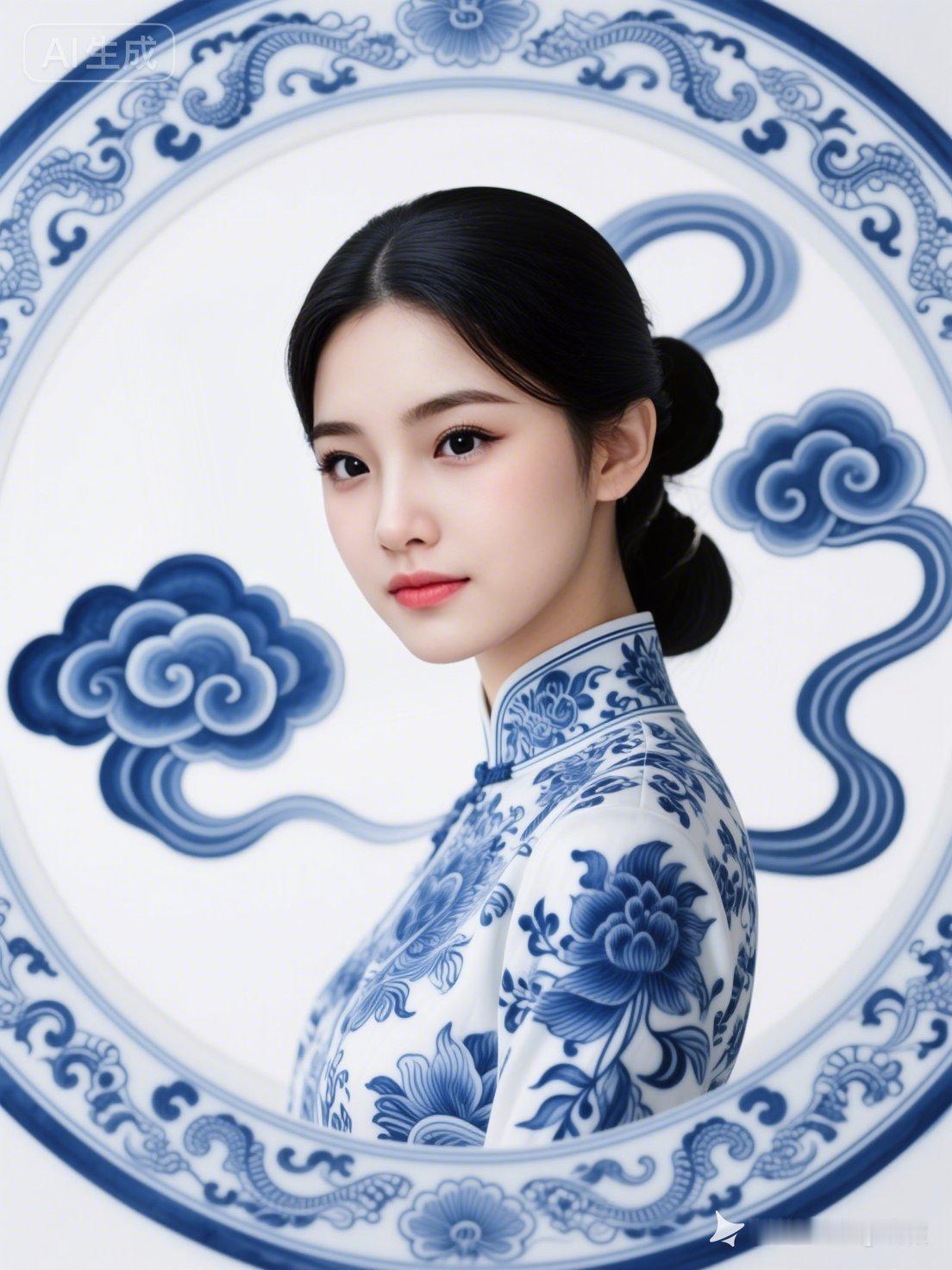 青花瓷背景下的古典美人，韵味十足！