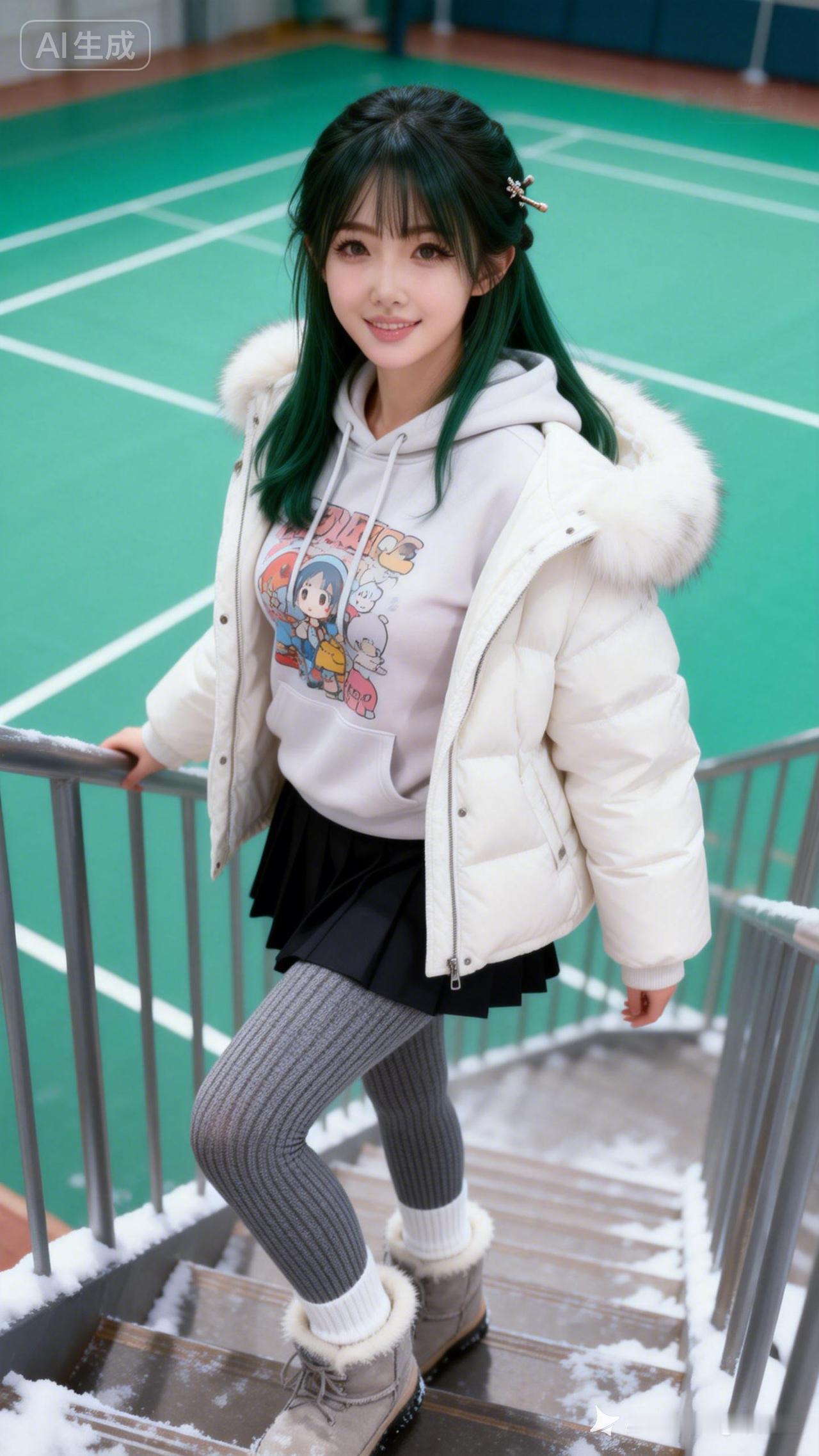 冬日穿搭指南：绿发少女在雪地里的甜美瞬间🌨️💕