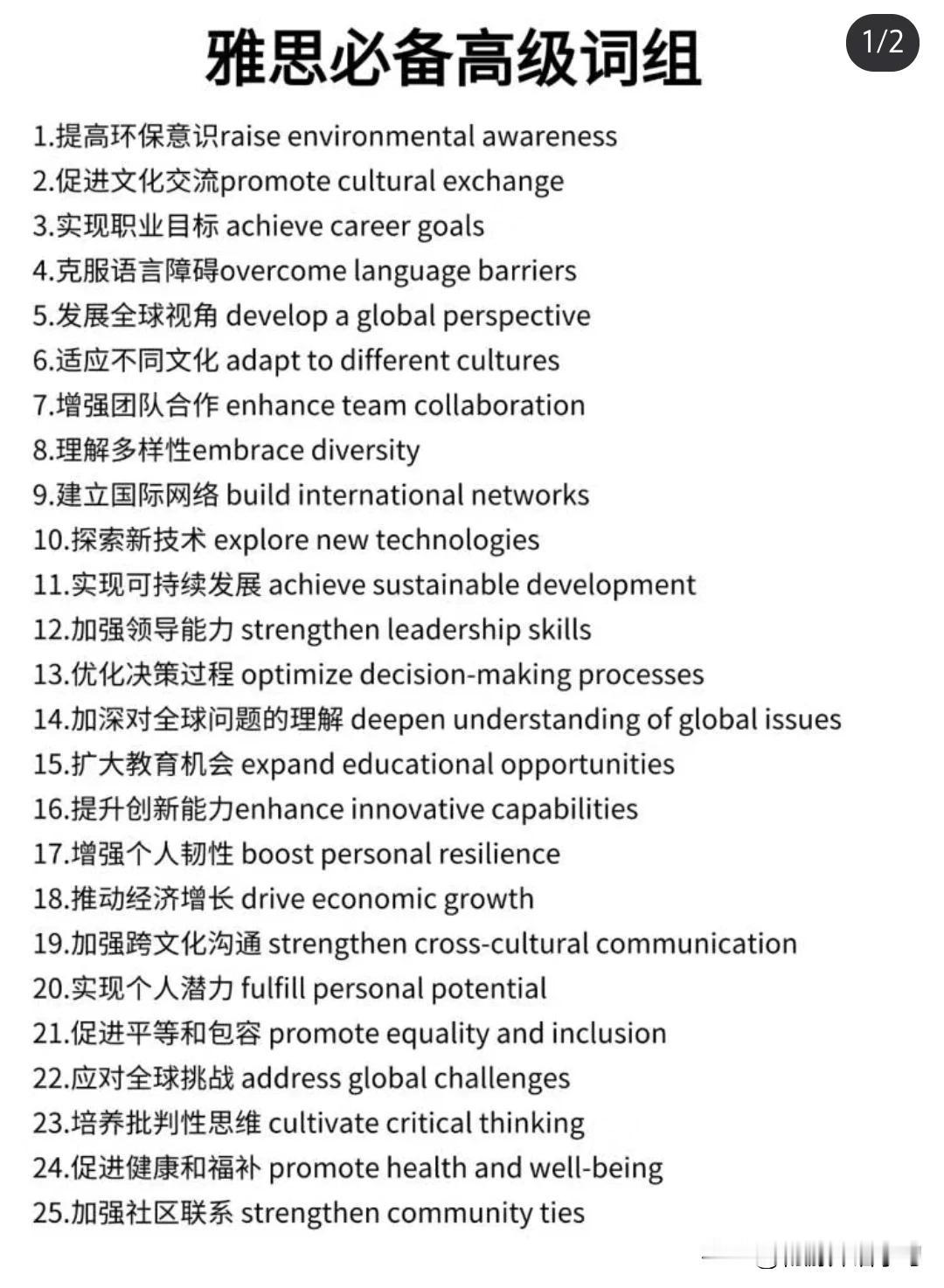 雅思高级词组