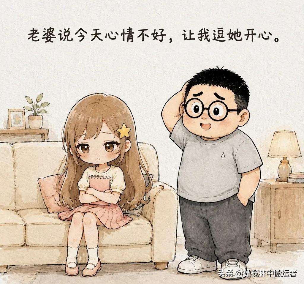 趣味漫画：老婆说今天心情不好，让我逗她开心。我讲了一个笑话。她面无表情：“不好笑