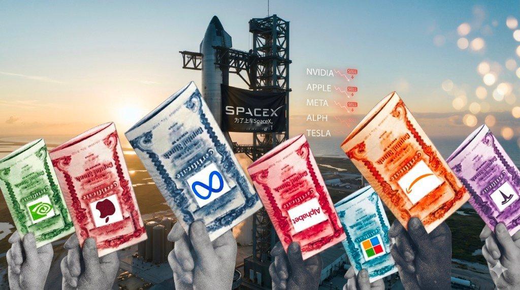 【华尔街为上车SpaceX或卖掉部分Mag7】约10天前，一架喷涂SpaceX标