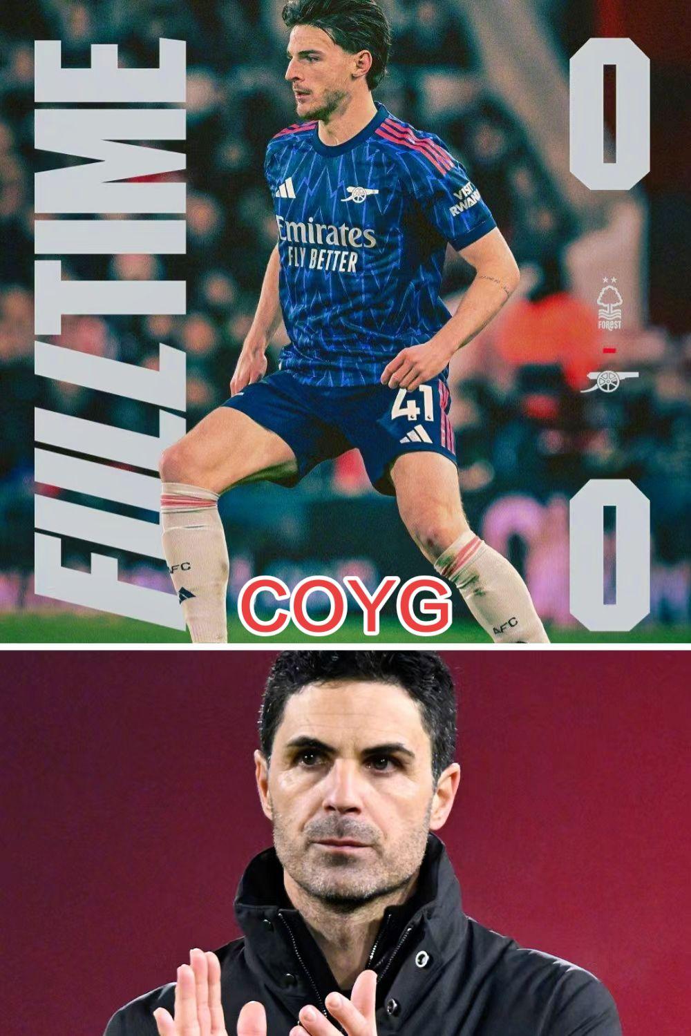 阿森纳全场无法得分最终与对手闷平收场，先赛以7分领跑榜首。
这场比赛踢得不够好，