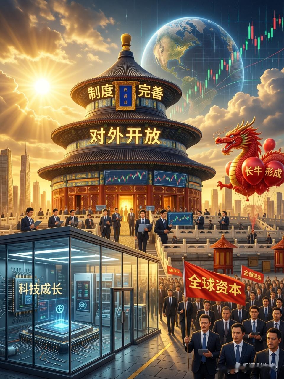 抓住机会上车，随着股市制度的完善，股市将完全向世界资本敞开，指数会跟美国一样形成