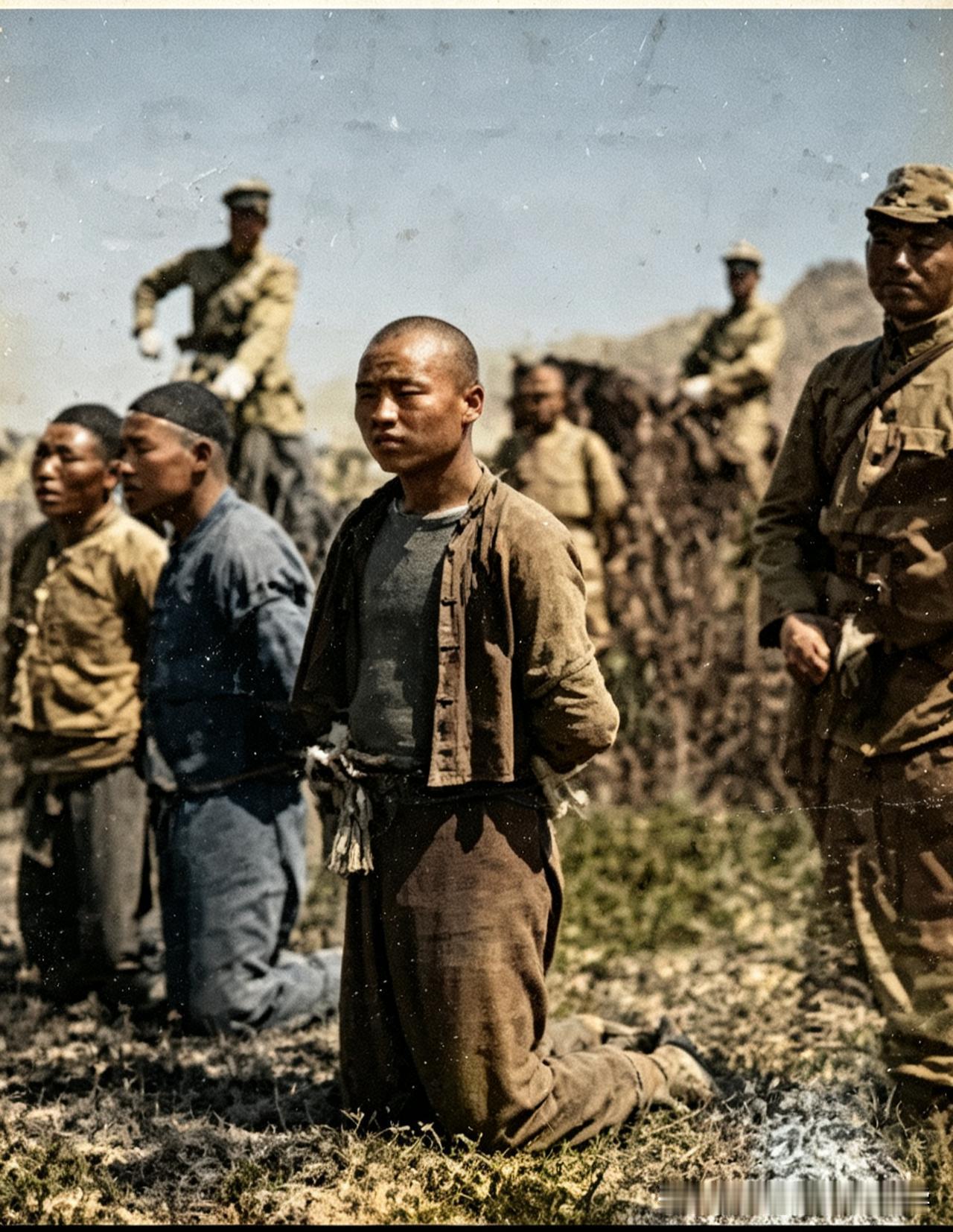1933年热河战役（今内蒙古赤峰一带），数名被俘的民间抗日志士，其中还有一个十二