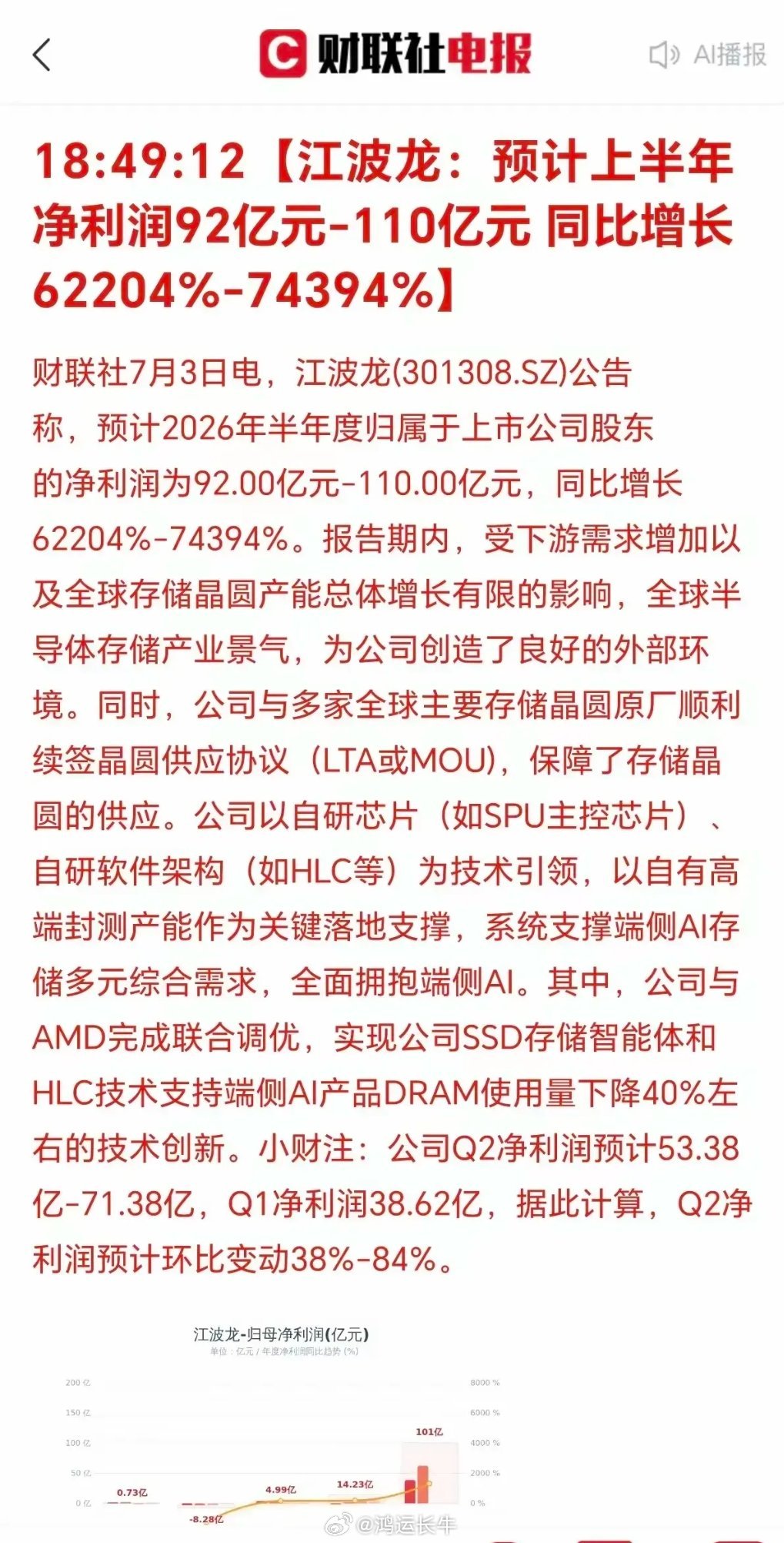 离谱！半年净利暴涨700多倍！江波龙亮出底牌，下周科技要反攻了？    7月3号