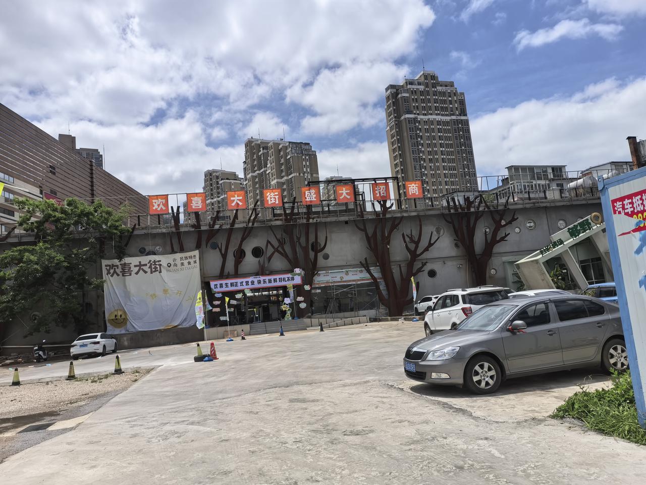 西山区的南亚风情第一城后面的这地空地很多年前就搭建了这些的钢结构铁棚商业。经过了