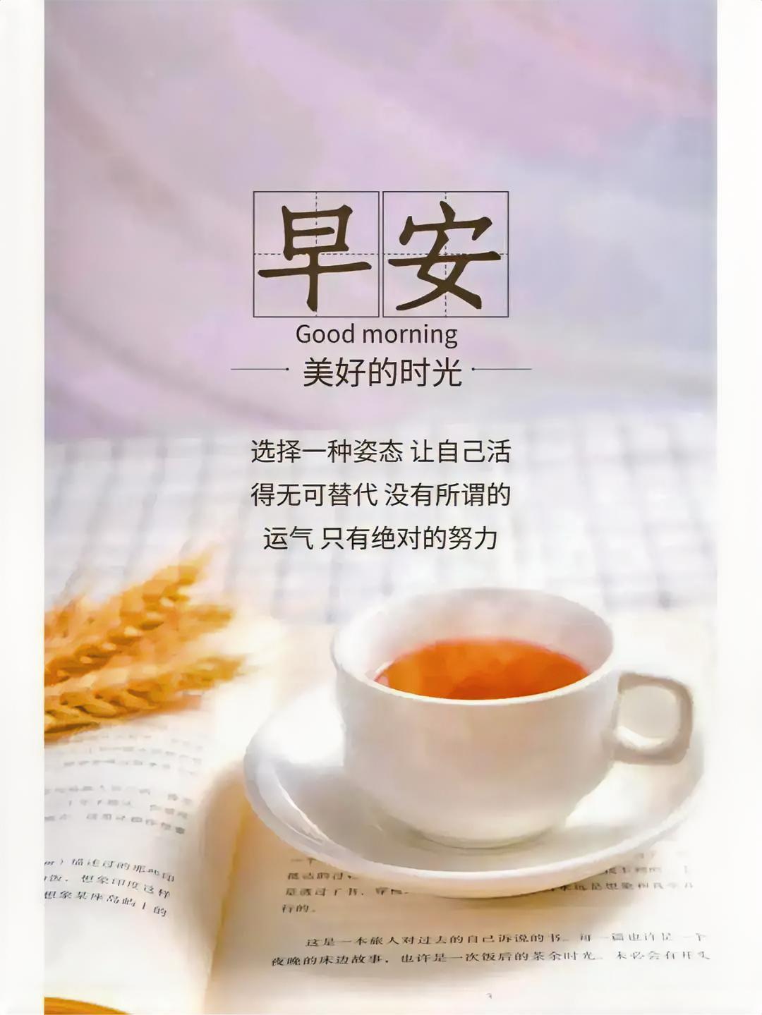 早安，捧杯热茶读本书，让努力成为无可替代的自己，美好时光从这一刻开始。
早晨的祝