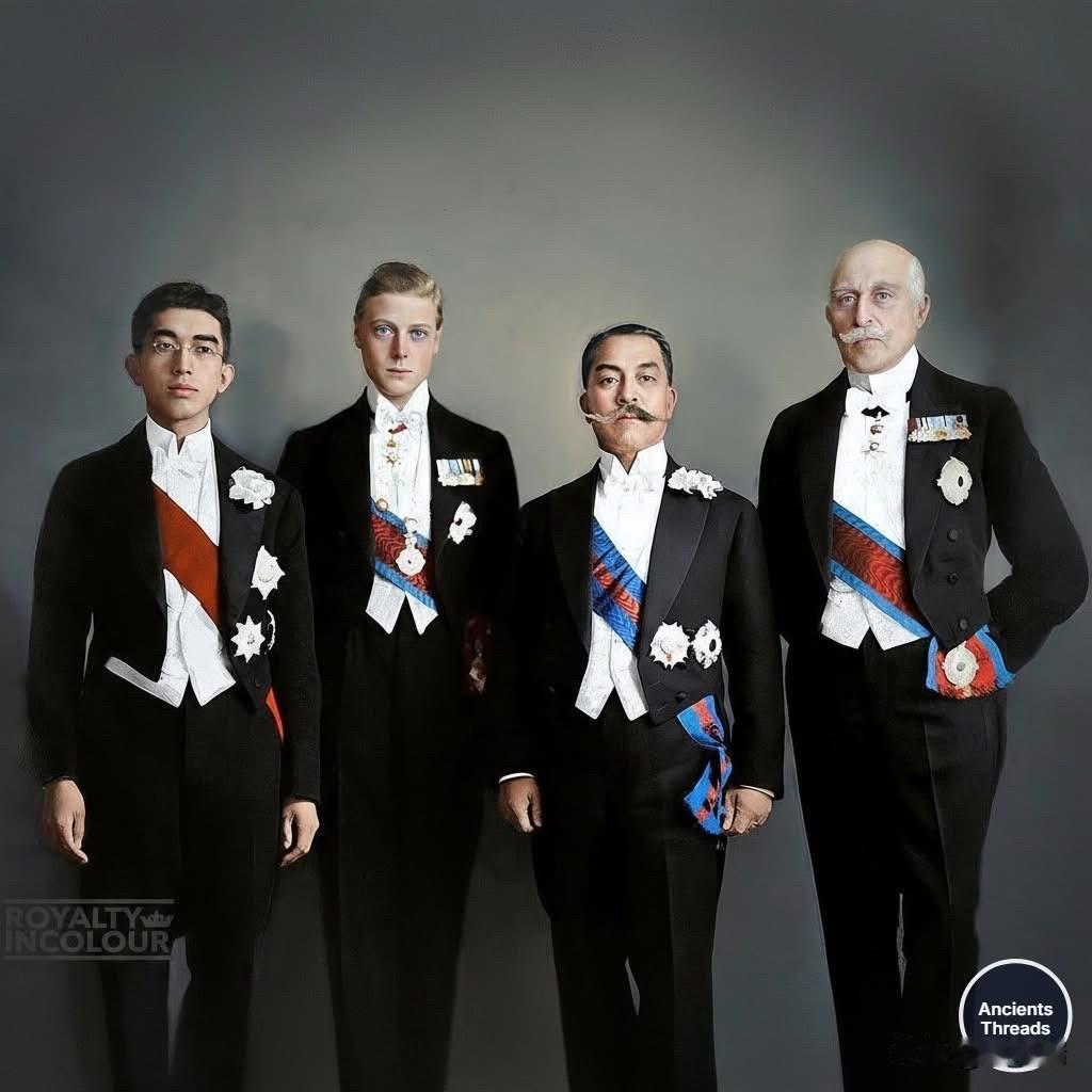 这张合影拍摄于1921年5月日本皇太子裕仁访问英国期间。从左至右依次为：裕仁皇太