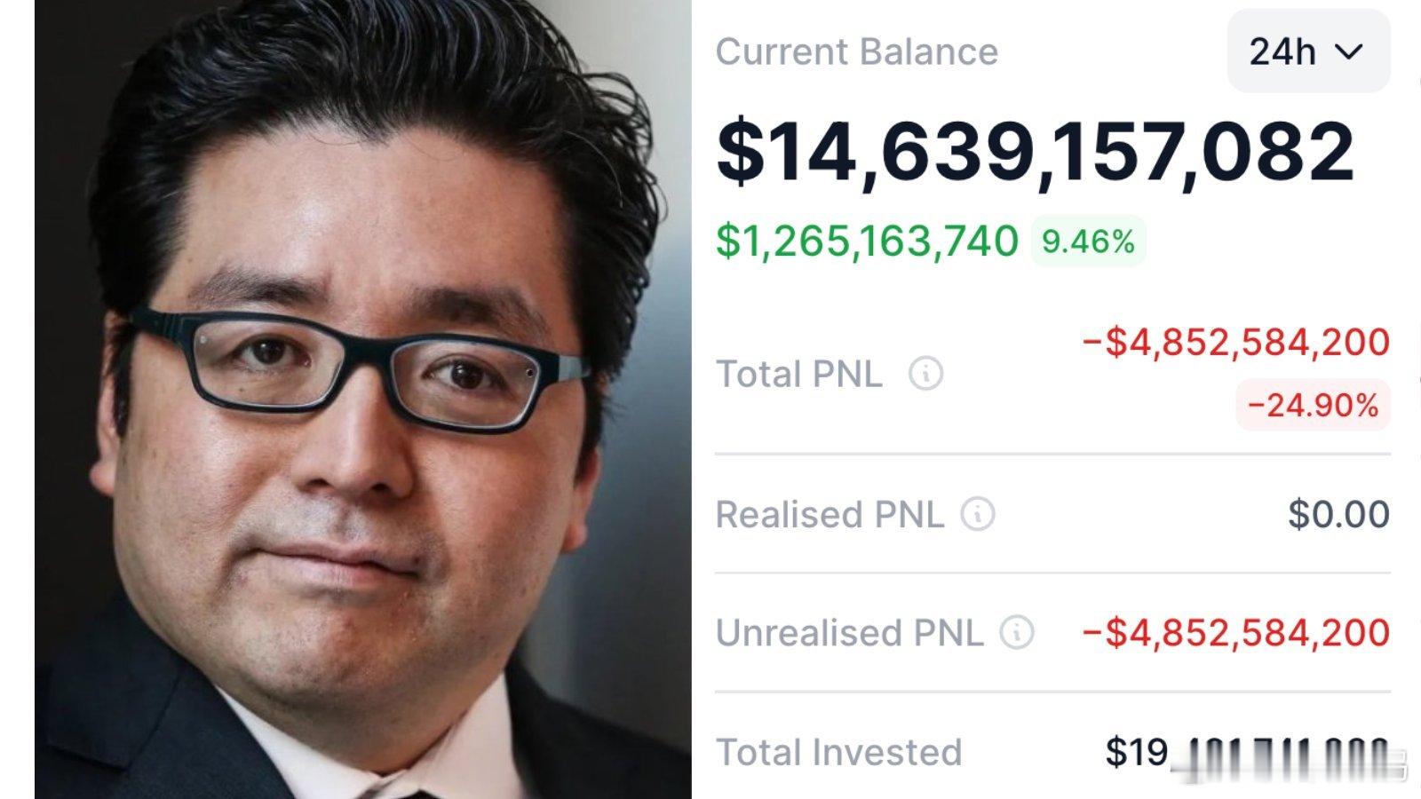 经过以太坊的一轮暴涨，Tom Lee投资组合的浮亏收窄到仅仅48.5亿美元了🤣