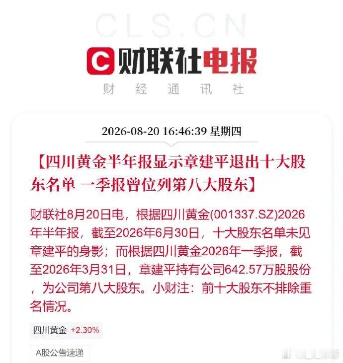 章盟主退出四川黄金前十大股东不值得大惊小怪！四川黄金一季度末的价格是50元左右，
