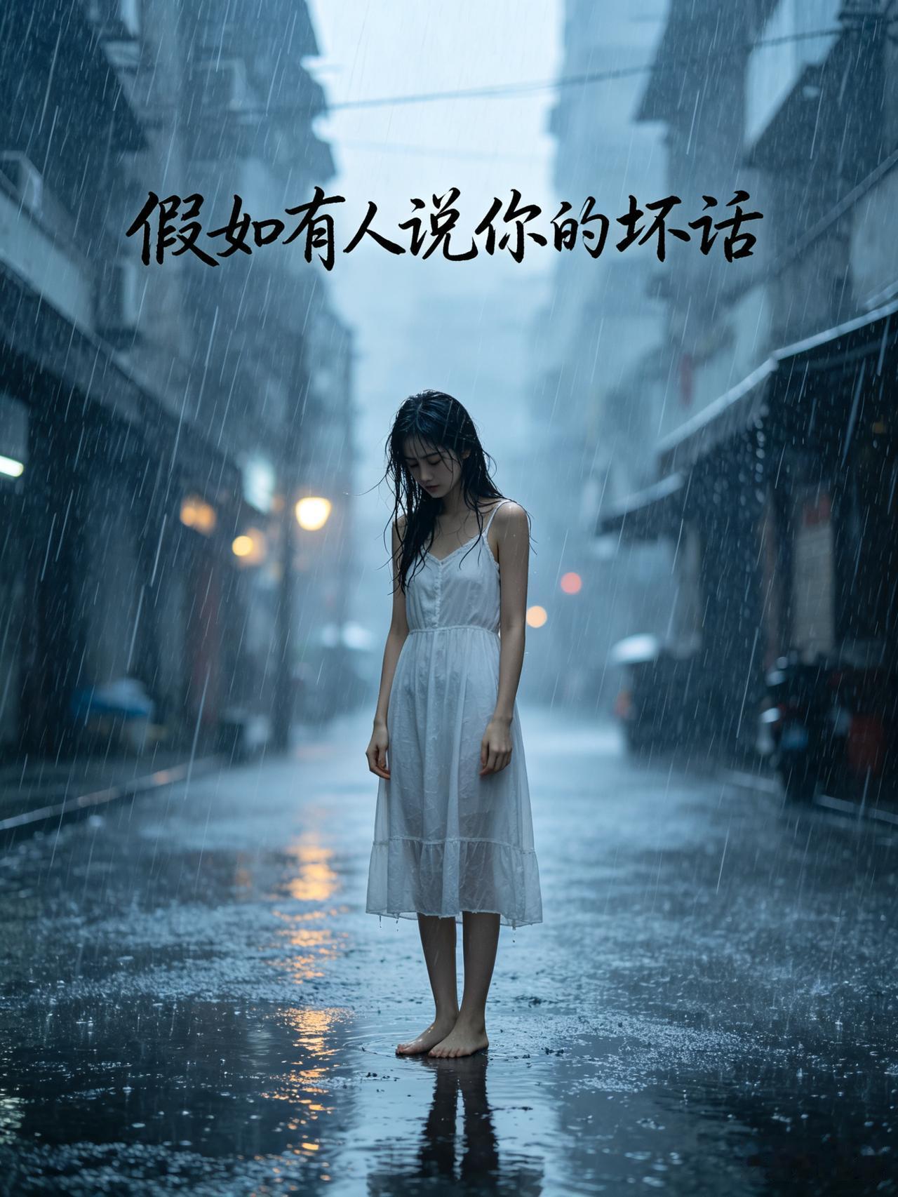 《街边雨里低头，人群中抬头的活法》。重庆街边，雨倾盆而下，她垂首静听身后的闲言碎