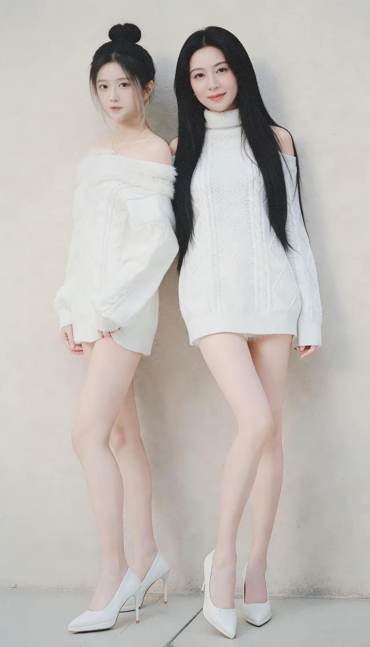 优雅姐妹装，纯白穿搭，甜美动人！