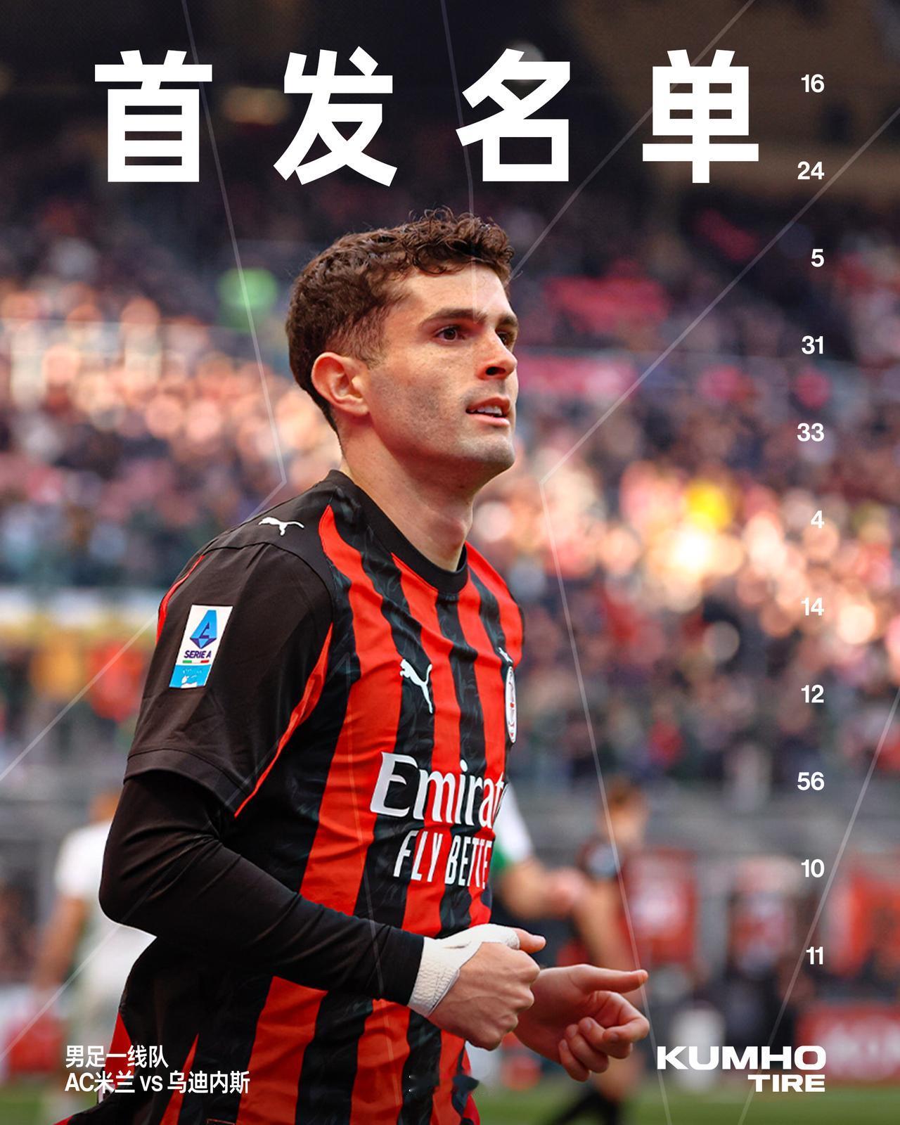 这是我们对阵乌迪内斯的首发阵容📋