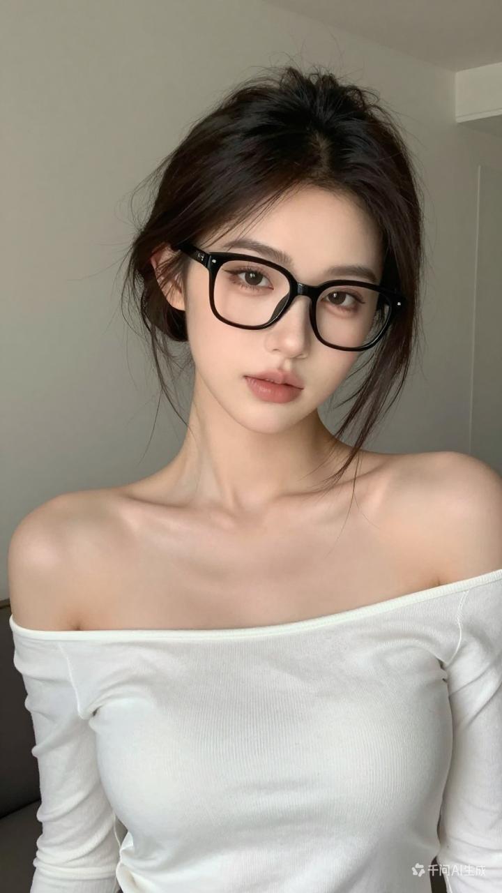 复古黑框眼镜，优雅白衬衫，简约而不失时尚。