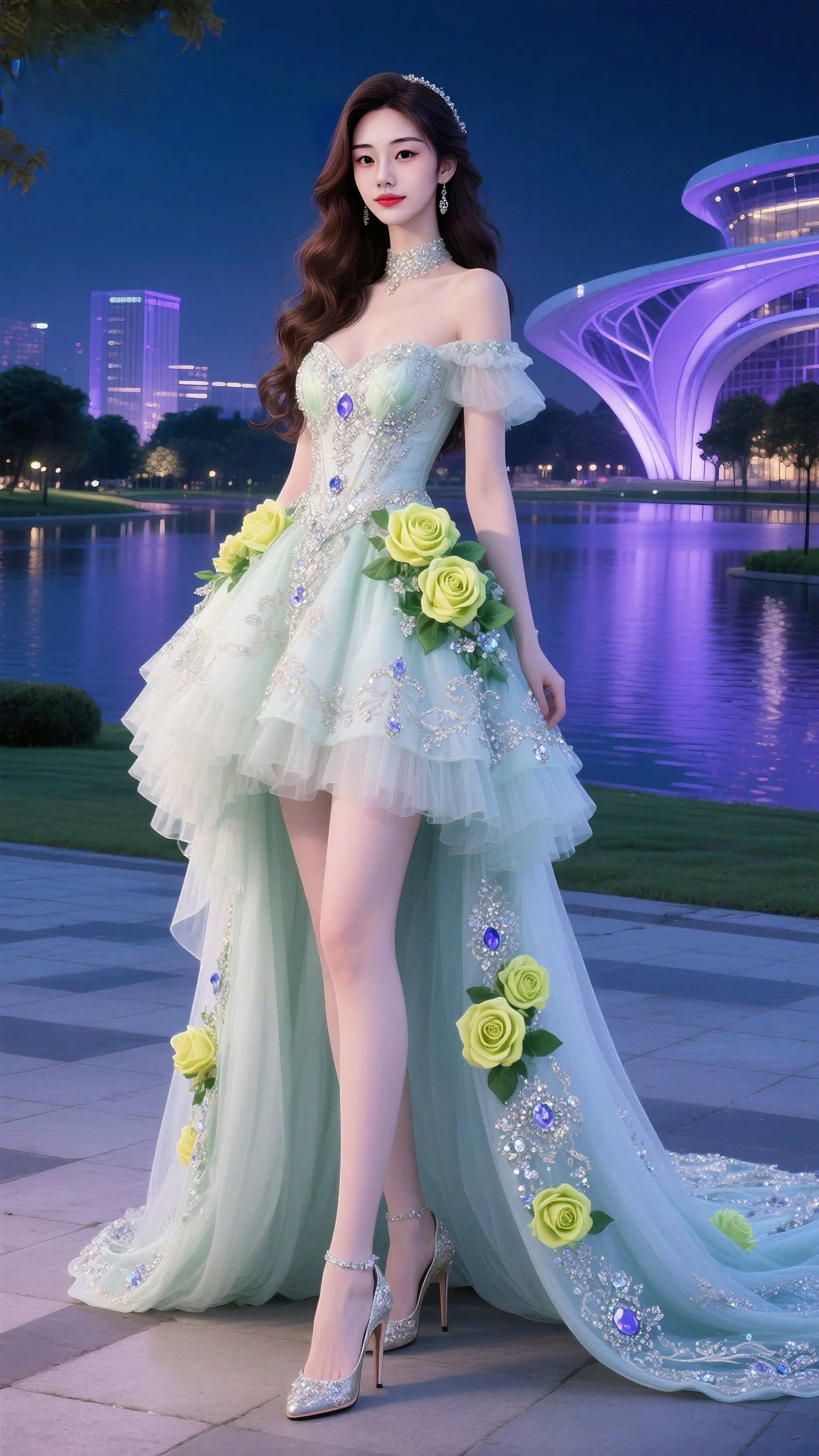 夜色温柔，晚风知意 Mint Green高定礼服，自带清冷贵气 每一帧...