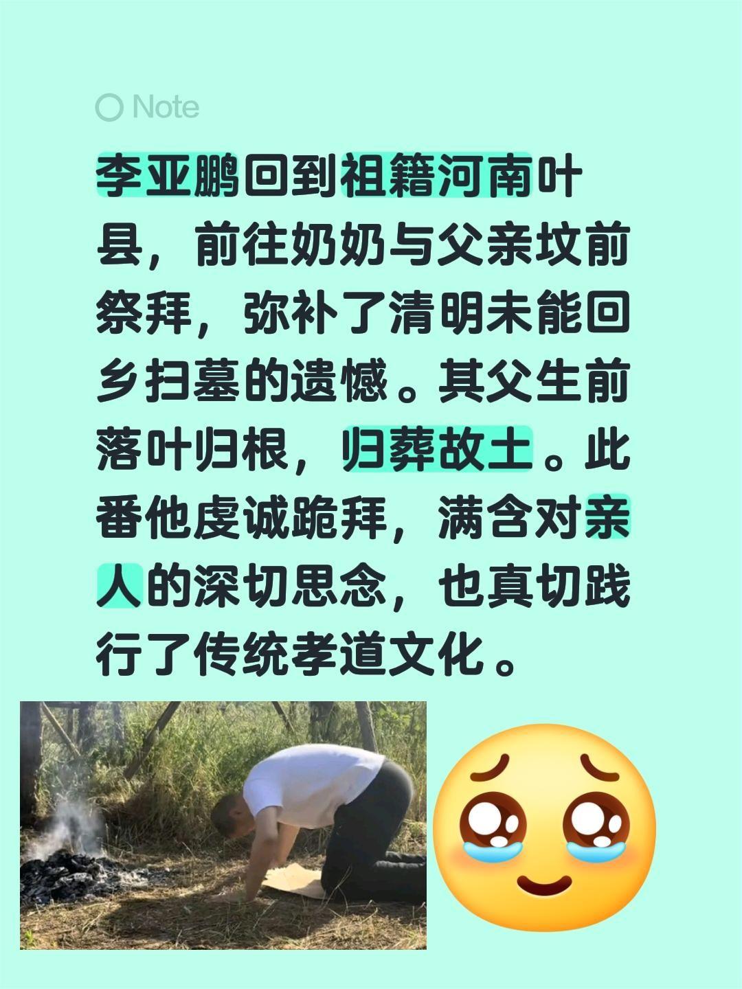 李亚鹏弥补清明的遗憾！李亚鹏回到祖籍河南叶县，前往奶奶与父亲坟前祭拜，弥补了清明