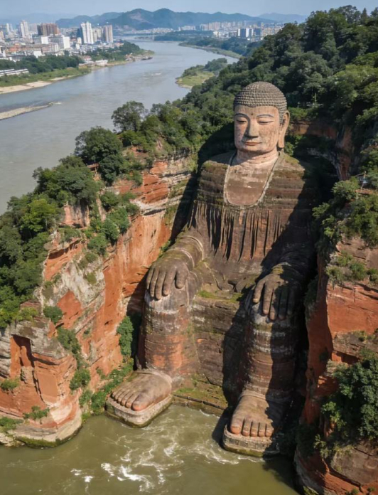 乐山大佛很灵！许愿今年发大财 顺顺利利健健康康！ ​​​