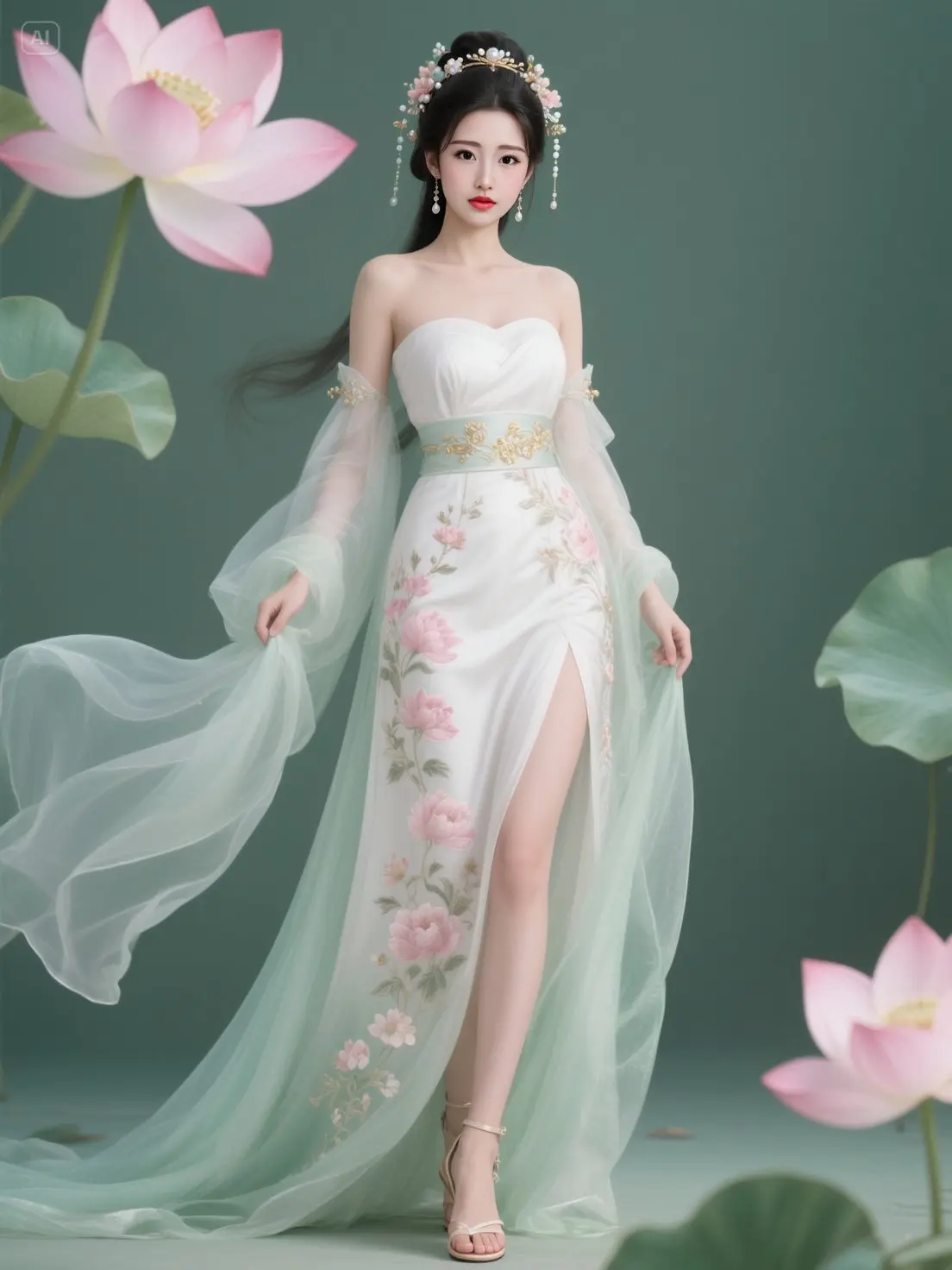 荷花仙子仙气飘飘秀出新国风，唯美古风，汉服之美在华夏，国风古韵，画中仙子