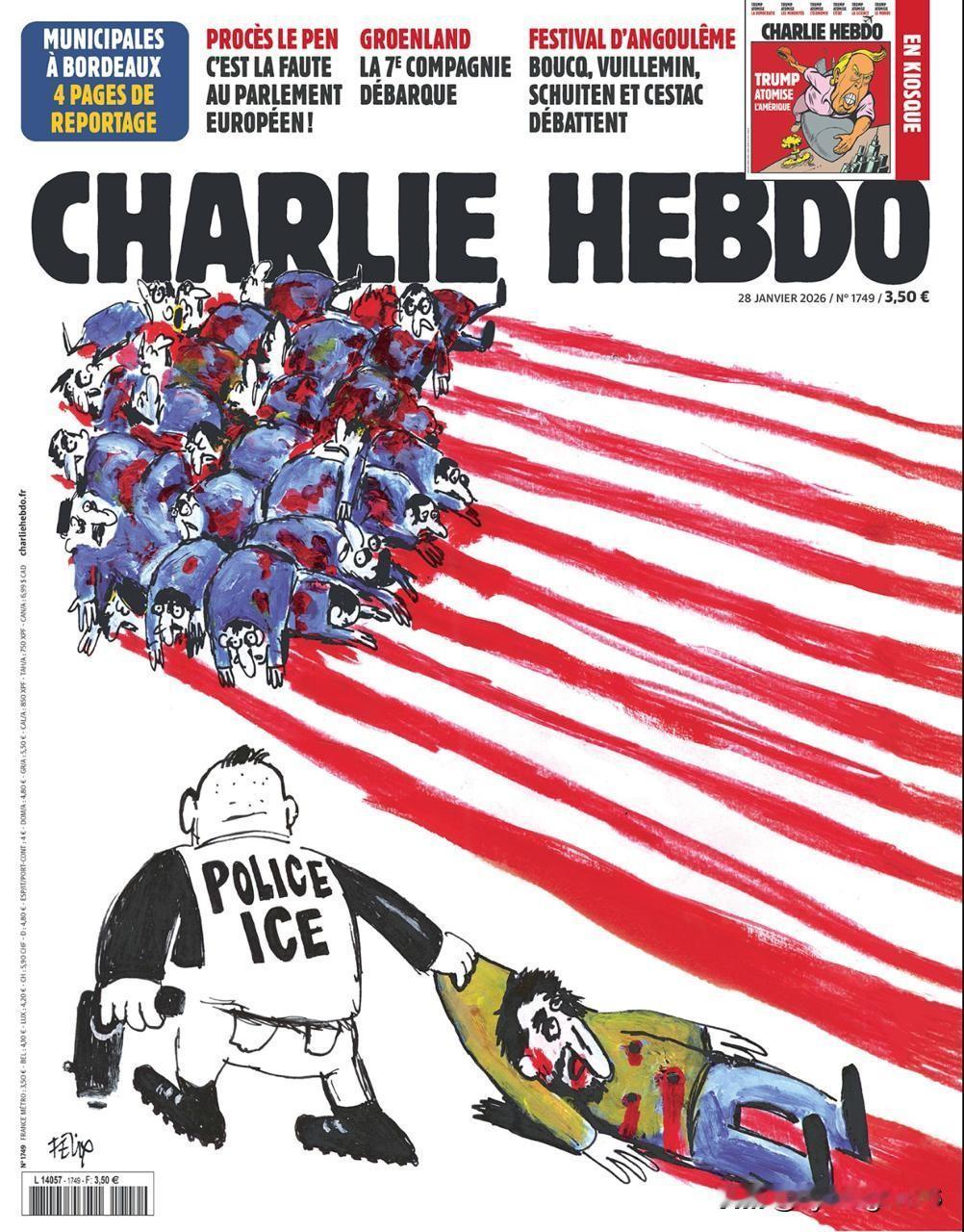 🇫🇷法国讽刺周刊《查理周刊》的头版报道了明尼阿波利斯抗议者遭枪击事件。

有