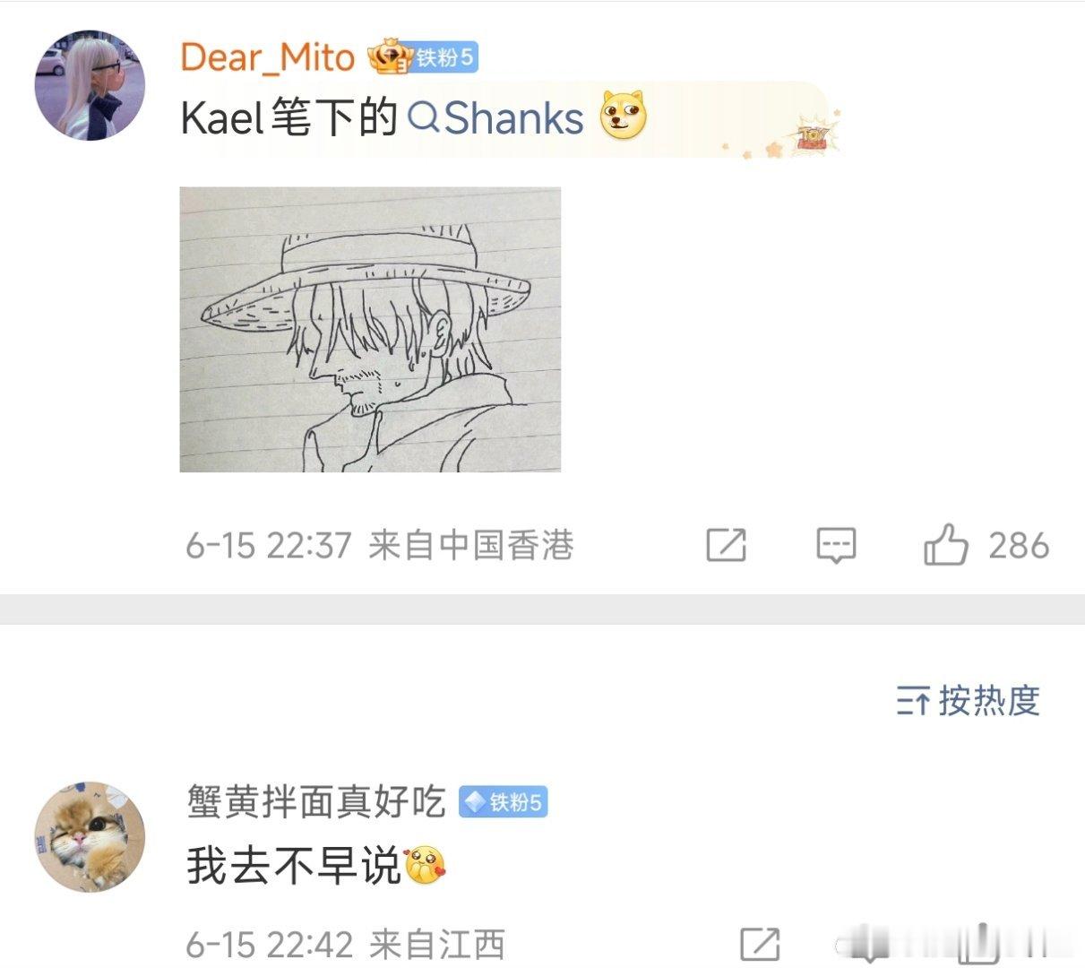 有一说一，Kael画的还真不错！但这个怎么看出来是香克斯呢？Kael画了香克斯J