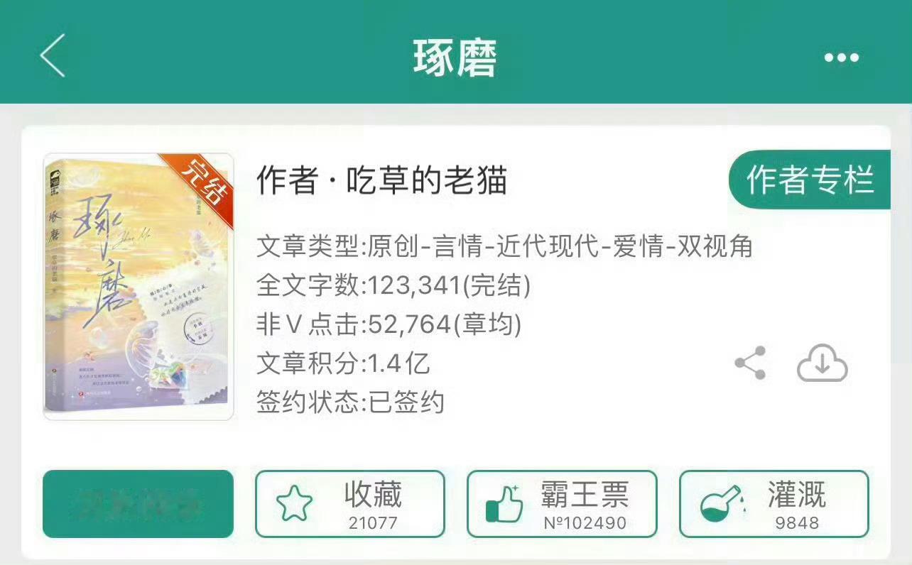 小说推荐：《琢磨》 作者:吃草的老猫简评：大家闺秀vs高干子弟，暗恋，追妻火葬场
