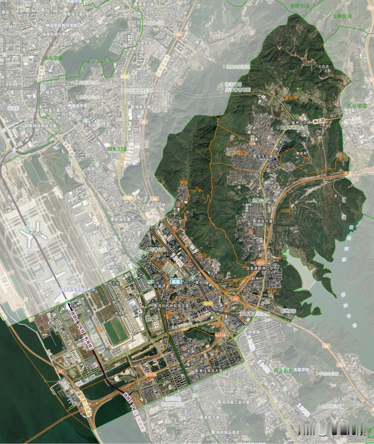 深圳市宝安区航城街道7个社区分布图
航城街道位于宝安区西南境内，东至石岩街道，南