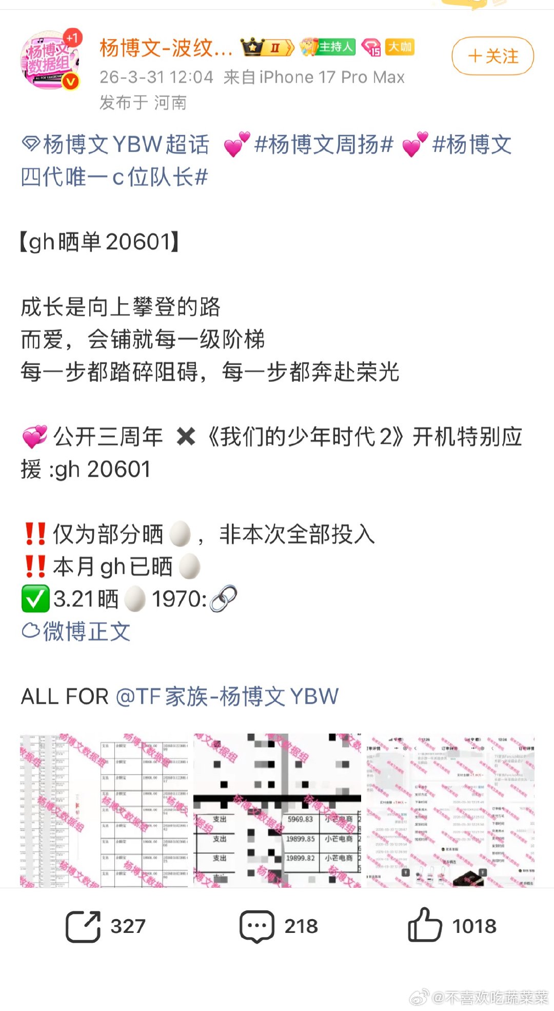 杨博文粉丝 高会+20601 