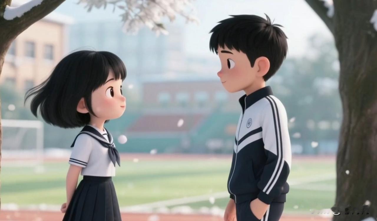 《雪遇》
 
我是操场边的一树落雪，
你是跑道上掠过的一瓣月。
 
你望我时，雪