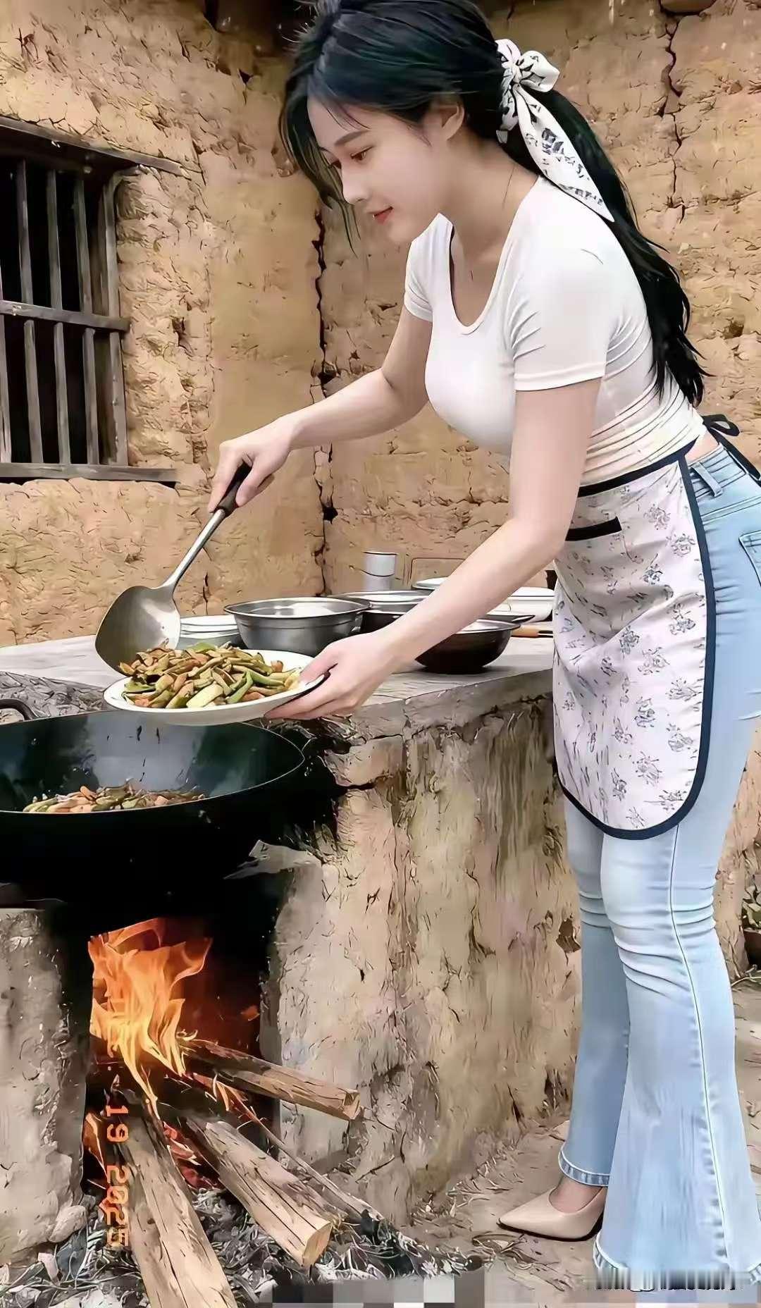 四块玉·乡居美韵
老屋残，柴炊旺，
自种田园菜蔬香。
娇娥巧制三餐飨。
心满盈，