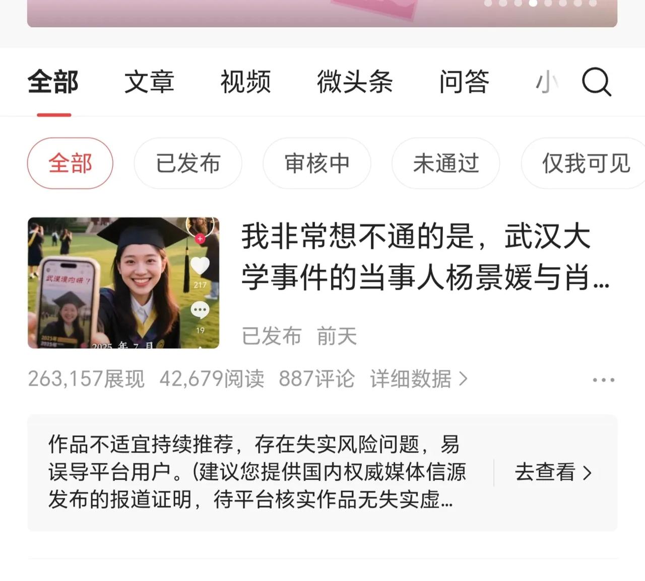 不知道我哪里违规了！
关于武大事件杨某某和肖某某两当事人，不认识、不熟悉、没接触