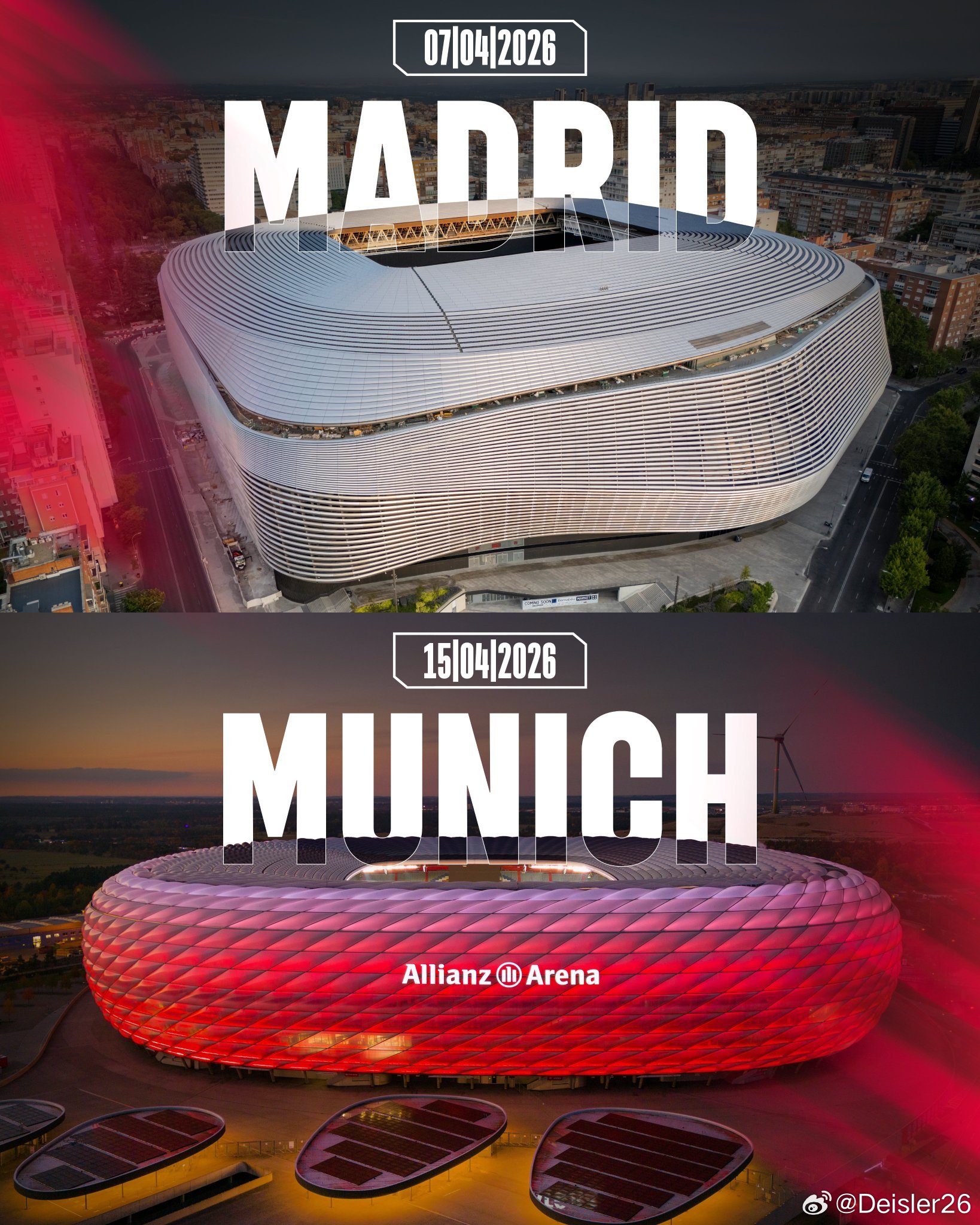 🚨歐洲冠軍聯賽1/4決賽比賽日期（均為北京期間）：✈️2026 年 4 月 8