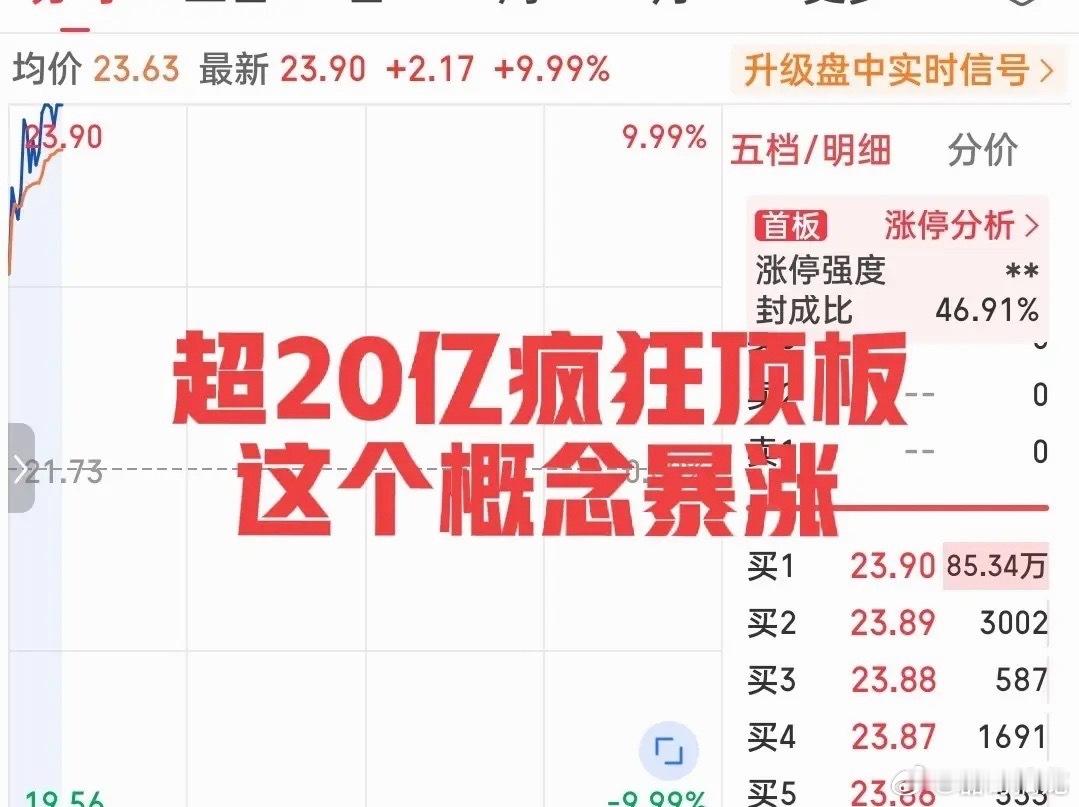 发生了什么？这只大块头高开迅速封板！封单一度接近100万手，市值重新站上1000