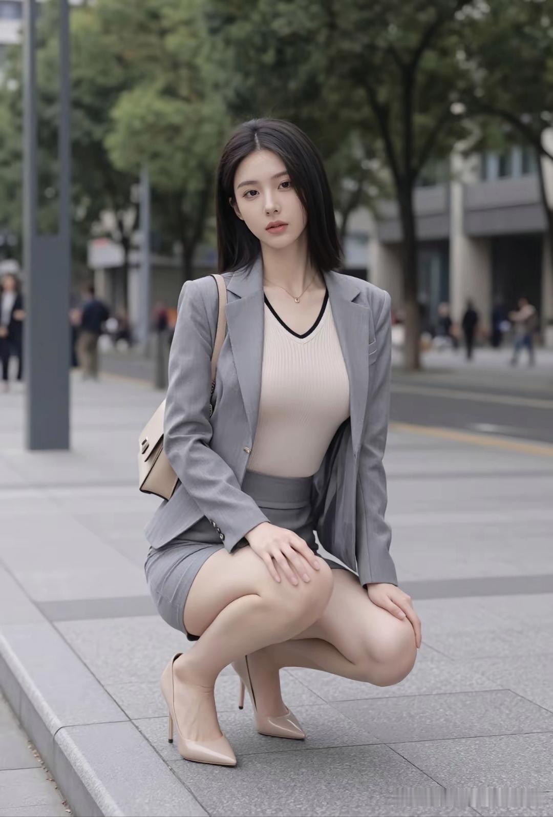 都市丽人穿搭指南：灰色西装裙搭配高跟鞋，优雅自信！