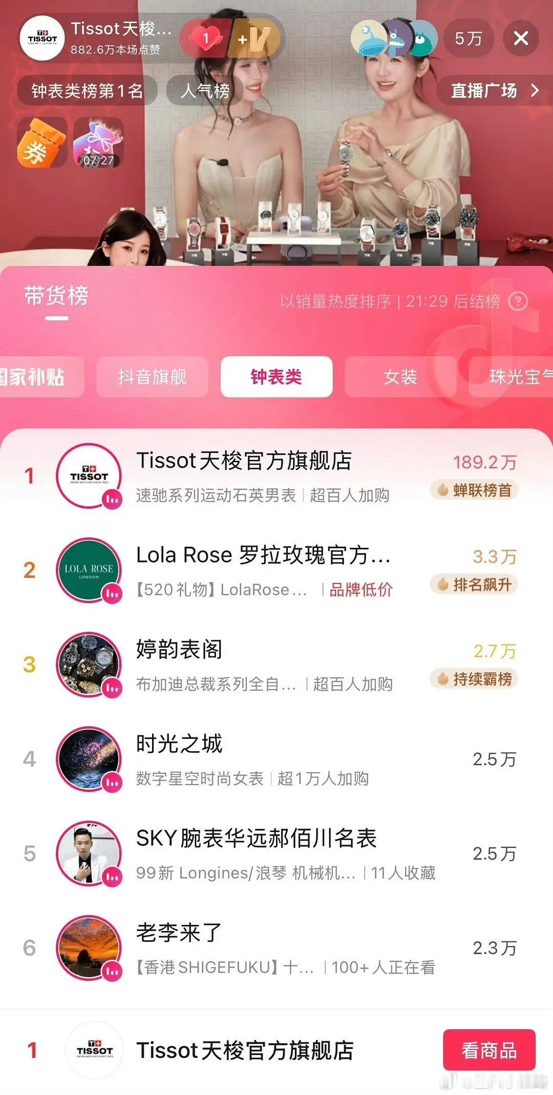 虞书欣天梭直播双榜第一张凌赫 