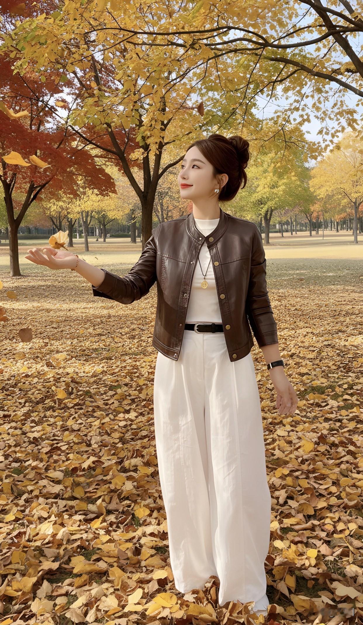 有气质的穿搭是怎么样的秋日暖阳下的优雅气质穿搭，落叶中尽显温柔与时尚。