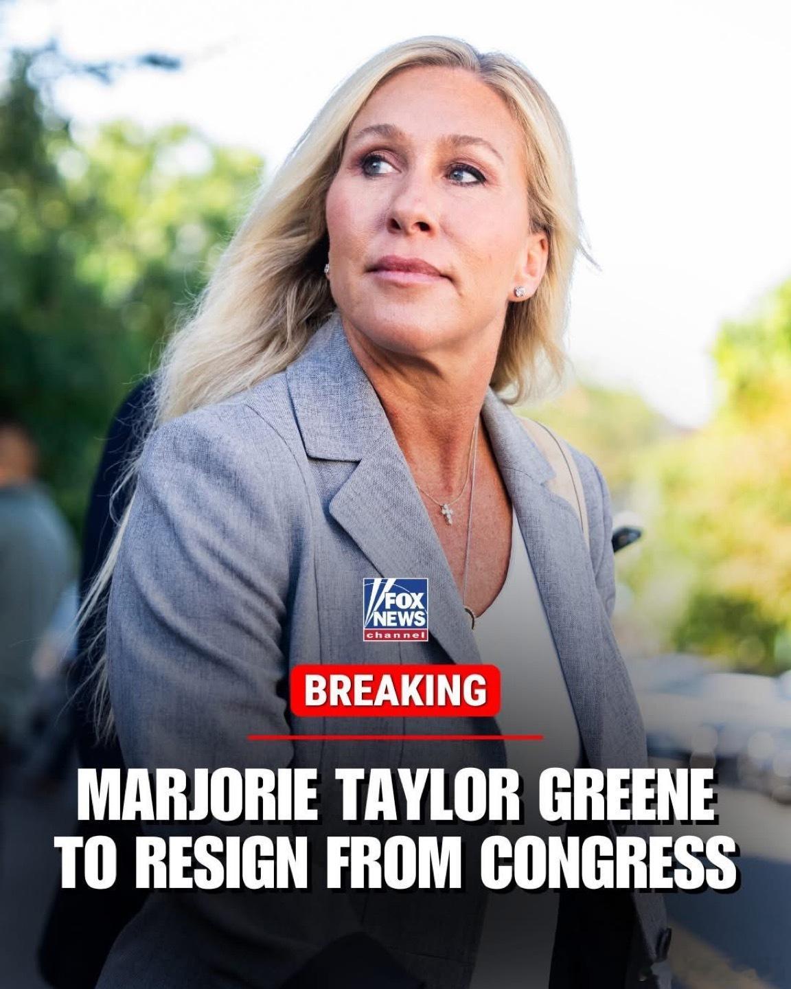 MTG宣佈從國會辭去聯邦眾議員職位，她的最後一天任期是明年1月5日。 