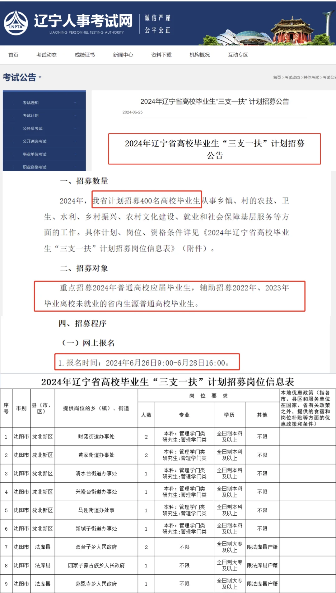 24年辽宁三支一扶计划招400人❗️应届生