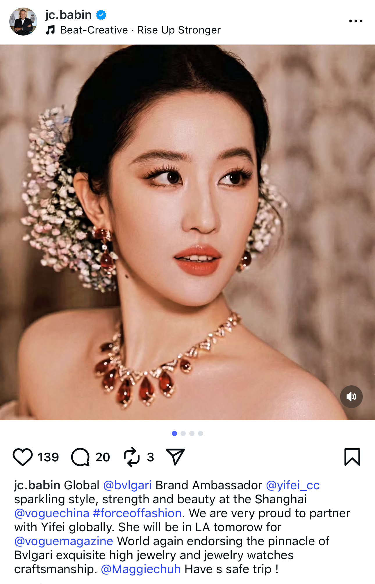 刘亦菲 lyf 刘亦菲宝格丽全球品牌代言人 宝格丽总裁JC Babin在自己的官