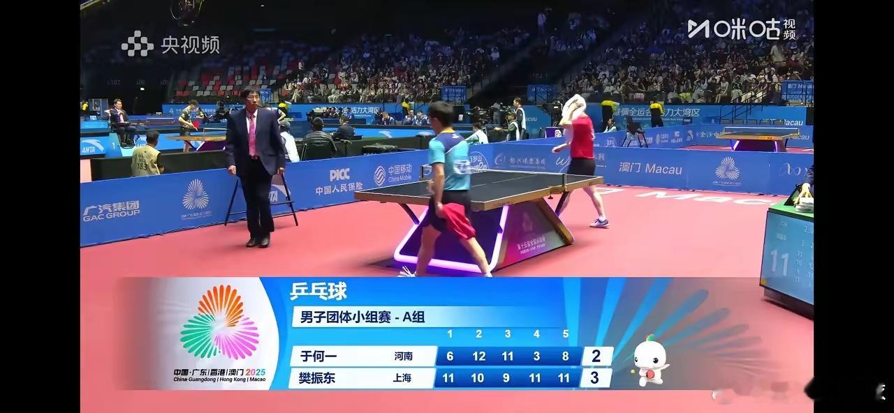 于何一差点赢了樊振东。于何一这次全运会真是牛大发了，之前单打还淘汰了甜甜。今天团