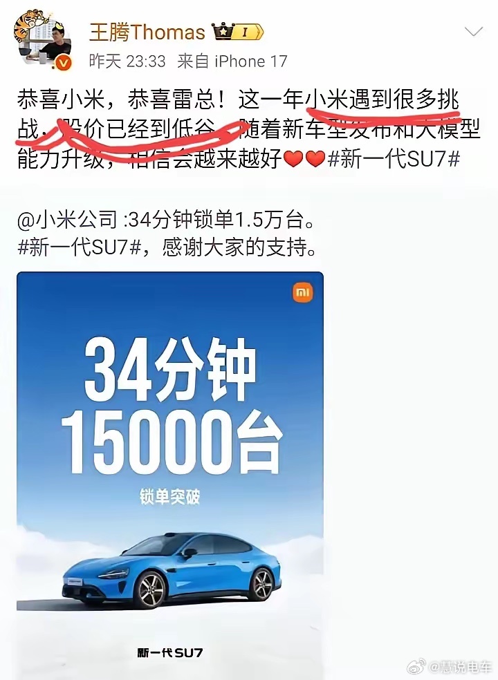 小米前市场部总经理王腾，深夜博文一句“这一年小米遇到很多挑战，股价已经到低谷”，