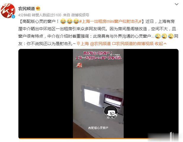 #上海一出租房mini窗户似射击孔# 感觉这些中介的文学素养真好[二哈]，硬是把